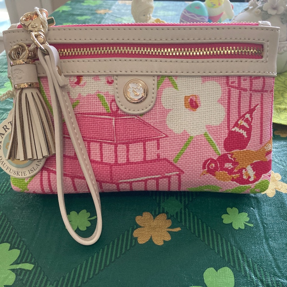 Spartina 449 Wilson Island double zipper tassel clutch wristlet. NWT.